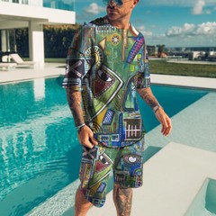 Summer Short Sleeve T-shirt Set Fashion Two Piece Street Short Sleeve 3D Printed