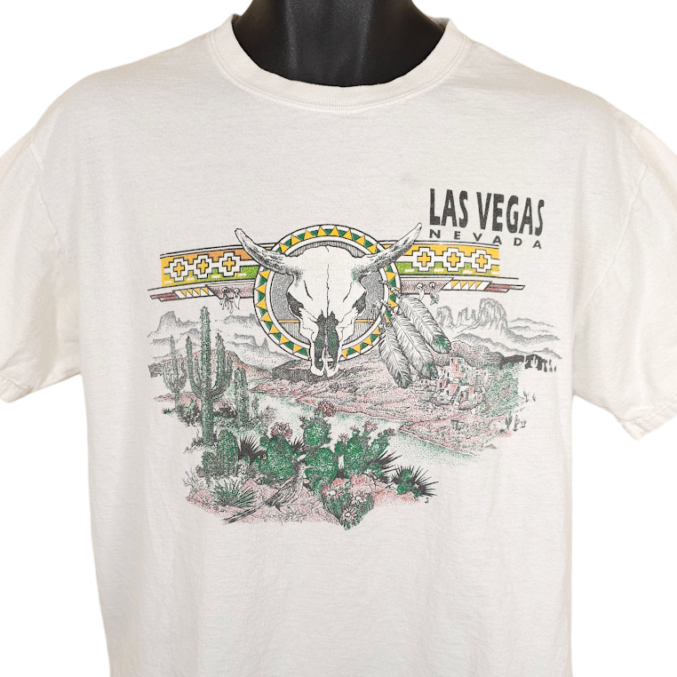 Las Vegas Nevada T Shirt Mens Size Large White Southwestern Cow Skull Desert