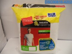 Qty = 9 (1 Pack of 9)Hanes: Men’s White Large Tagless T-Shirts 738994241296
