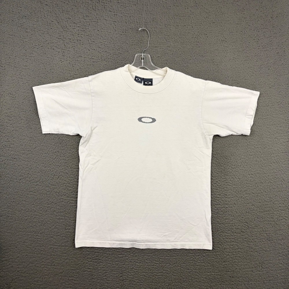 90s Vintage Oakley Software T-Shirt Mens Medium White Center Hit Saw Logo Skater