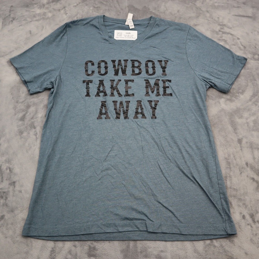 Bella Canvas Shirt Mens L Heather Cowboy Take Me Away Printed Vneck Casual Tee