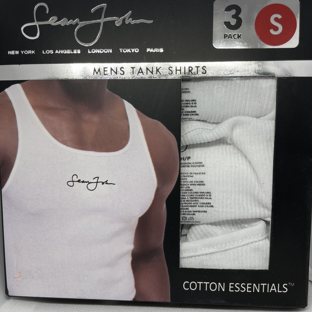 Sean John Mens Tank Shirts 3 Pack Cotton Blend Size Small Tag Free NIB