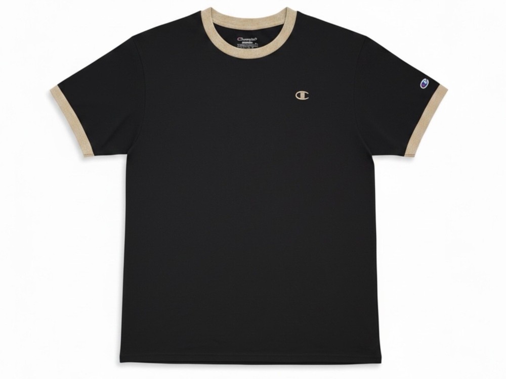 Champion T-Shirt Men Size XL Black/Gray Collared Sleeves Classic Tee NWT Cotton