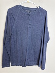 Faherty Henley Mens Shirt Size Medium Navy Blue Long Sleeve Cloud Cotton EUC