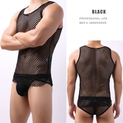 Men Mesh See Through Fishnet Vest T-Shirt Sleeveless Sport Top Lingerie Tank Top