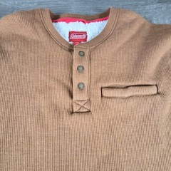 Coleman Henley Thermal Shirt Mens XL Sherpa Lined Waffle Knit Brown Pre-owned