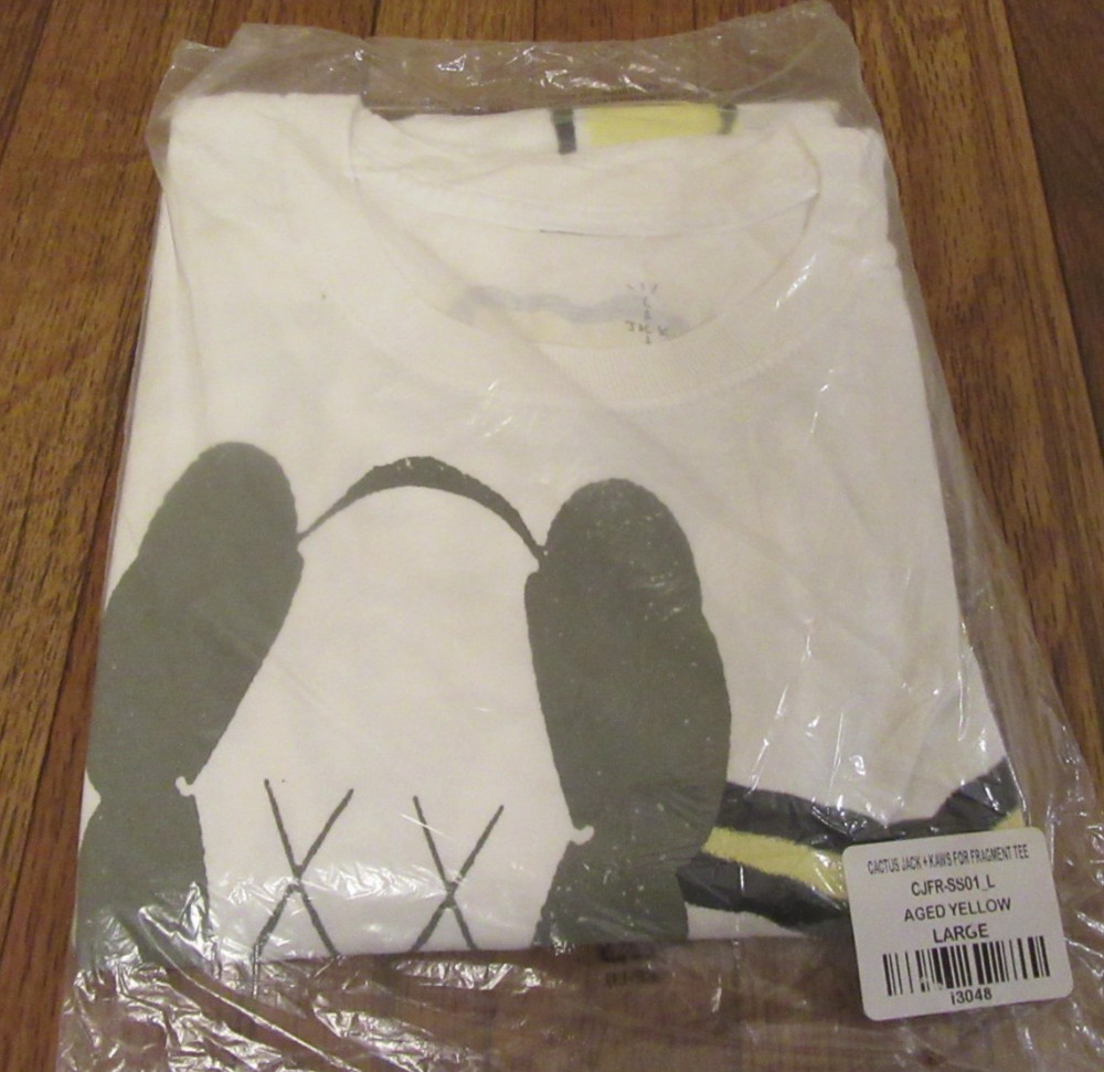 Cactus Jack Kaws For Fragment T-Shirt Size Large Acid Yellow Brand New Free S&H