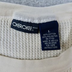 VTG Cherokee Mens Thermal Shirt Large Cream Waffle Knit Long Sleeve Crew Neck