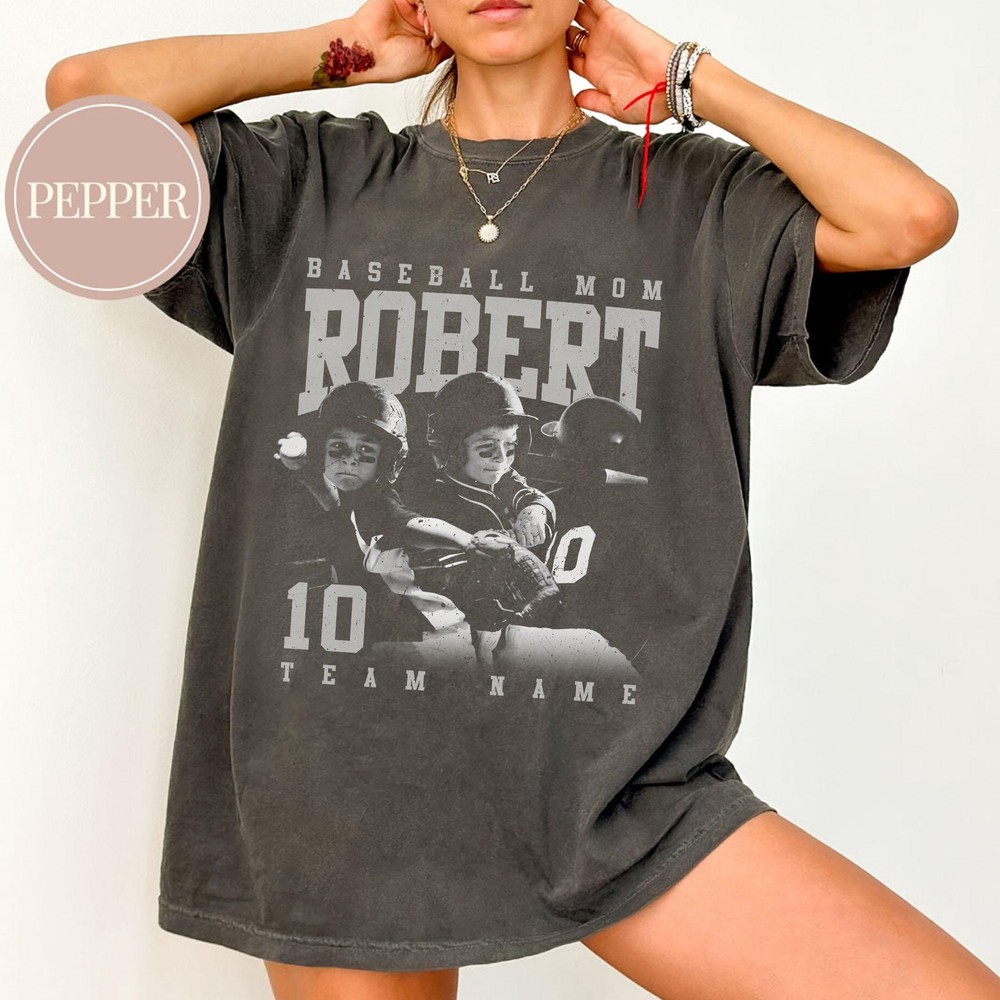 Personalized Baseball Mom Cotton Shirt Custom Photo Name Number Tee