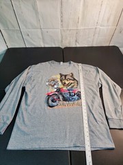 American Motorcycle Long Sleeve Gray Tshirt With Wolf Motorcycle Vintage Biker