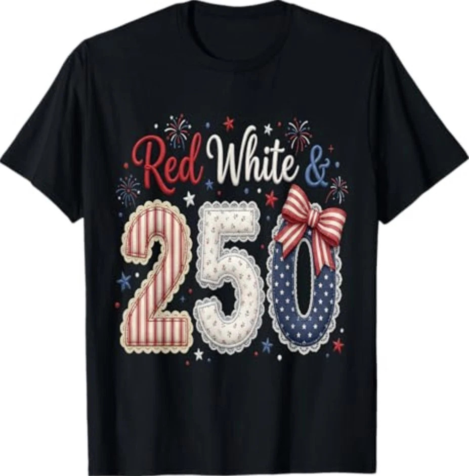 Red White And Blue 250 Anniversary Patriotic 4th Of July Black T-Shirt