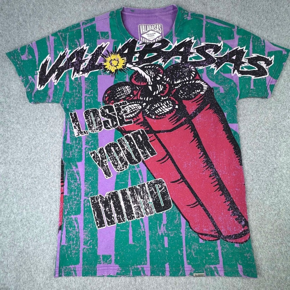 RARE Valabasas Vintage Tee Boom Lose Your Mind All Over Graphic Tee Size XS