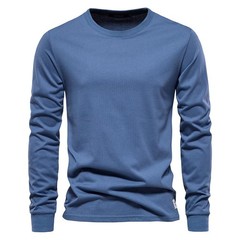Solid Color Cotton T Shirt Men Casual O-neck Long Sleeved Mens Tshirts
