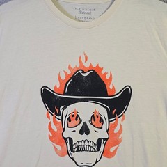 Lucky Brand Flaming Skull Shirt 2XL XXL Beige Casual Cowboy Hat Fire NWT