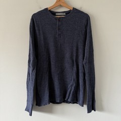 Wallace & Barnes Henley Thermal Mens Large Waffle Knit Workwear Pullover Blue