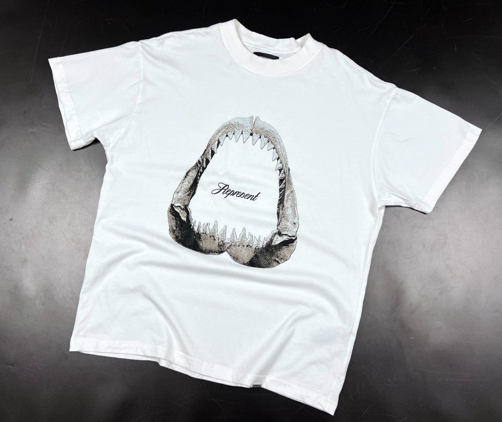 Men’s REPRESENT Shark Jaws Flat White Casual Cotton t Shirt Short Sleeve Size XL