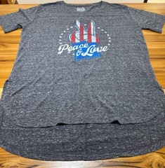 Royce Brand Mens T-Shirt XL Gray Peace Love USA Flag Scallop Hem Longline Grunge