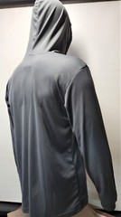 Gray Long Sleeve Shirt With Hoodie, Polyester birdeye mesh fabric