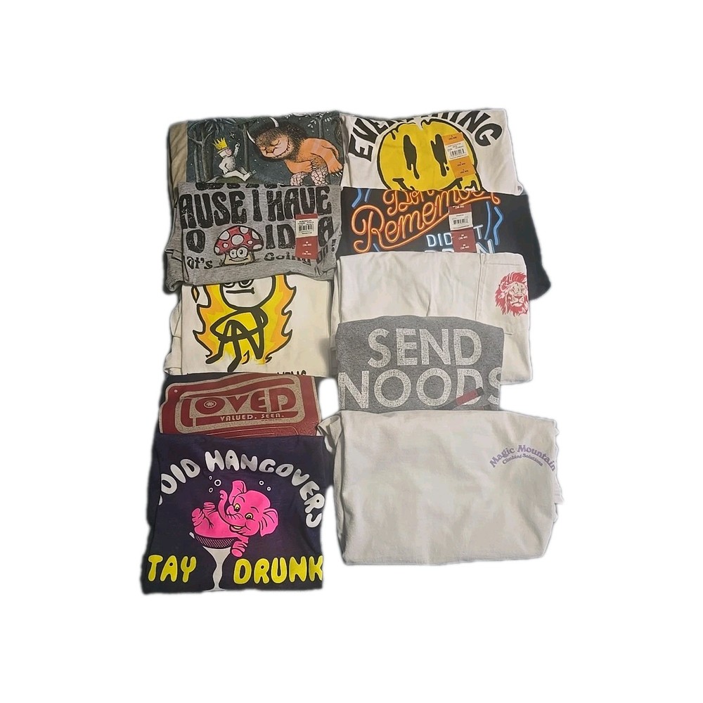 Graphic T Shirts Resellers Lot Of 10 Various Themes And Sizes New & Used