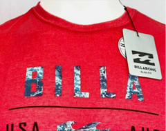 Billabong Mens Shirt Small XL Red White Short Sleeve Slim Fit Wave Graphic