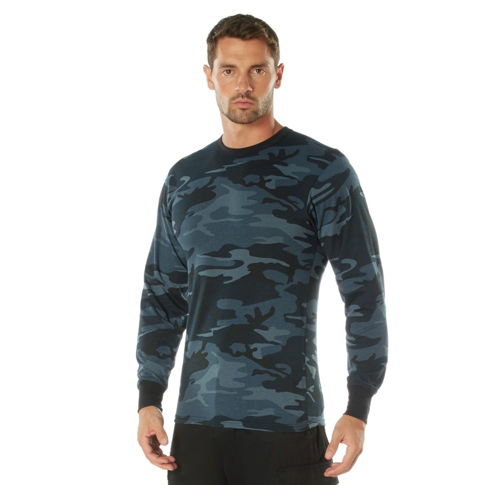 Men’s Midnight Blue Camo Long Sleeve T-Shirt – Rothco Camo Poly/Cotton Tee 3637