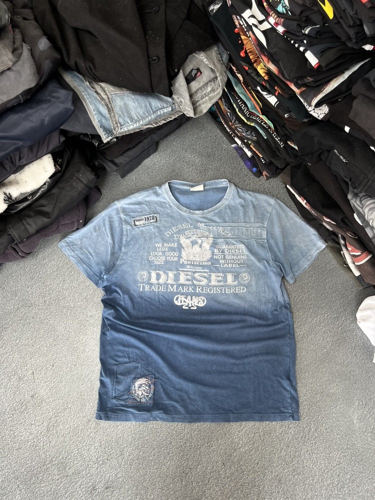 Diesel Sleeveless T-Shirt Men XL Blue Graphic Logo Distressed Cotton