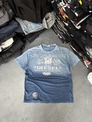 Diesel Sleeveless T-Shirt Men XL Blue Graphic Logo Distressed Cotton