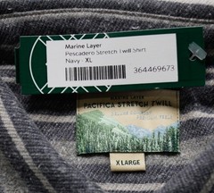 Marine Layer Men’s Pacifica Stretch Twill Shirt AP2 Navy/Grey Stripe Size: XL