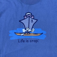Vtg Y2K Life Is Crap Men’s T-Shirt Parody Joke Humor Blue Short Sleeve Size XL