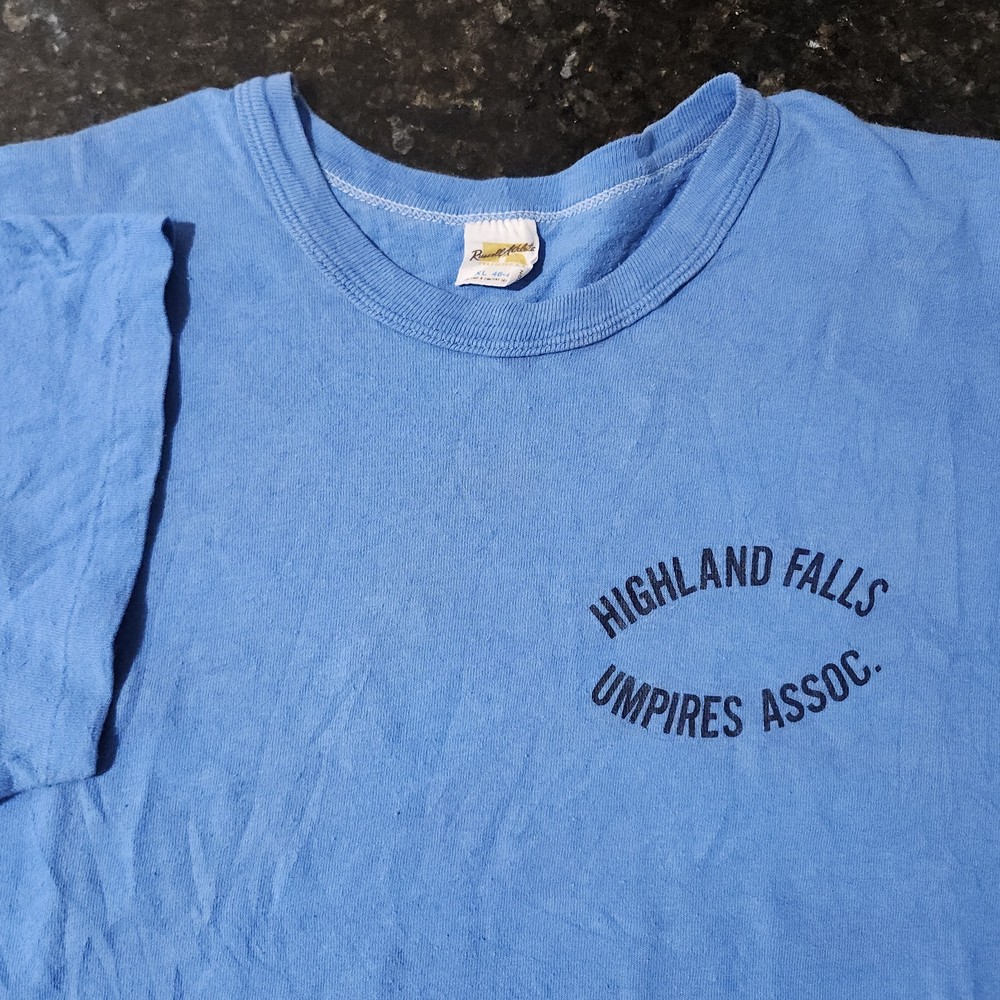 Vintage 70s Russell Athletic Gold Yellow Tag Classic USA T Shirt Distressed READ