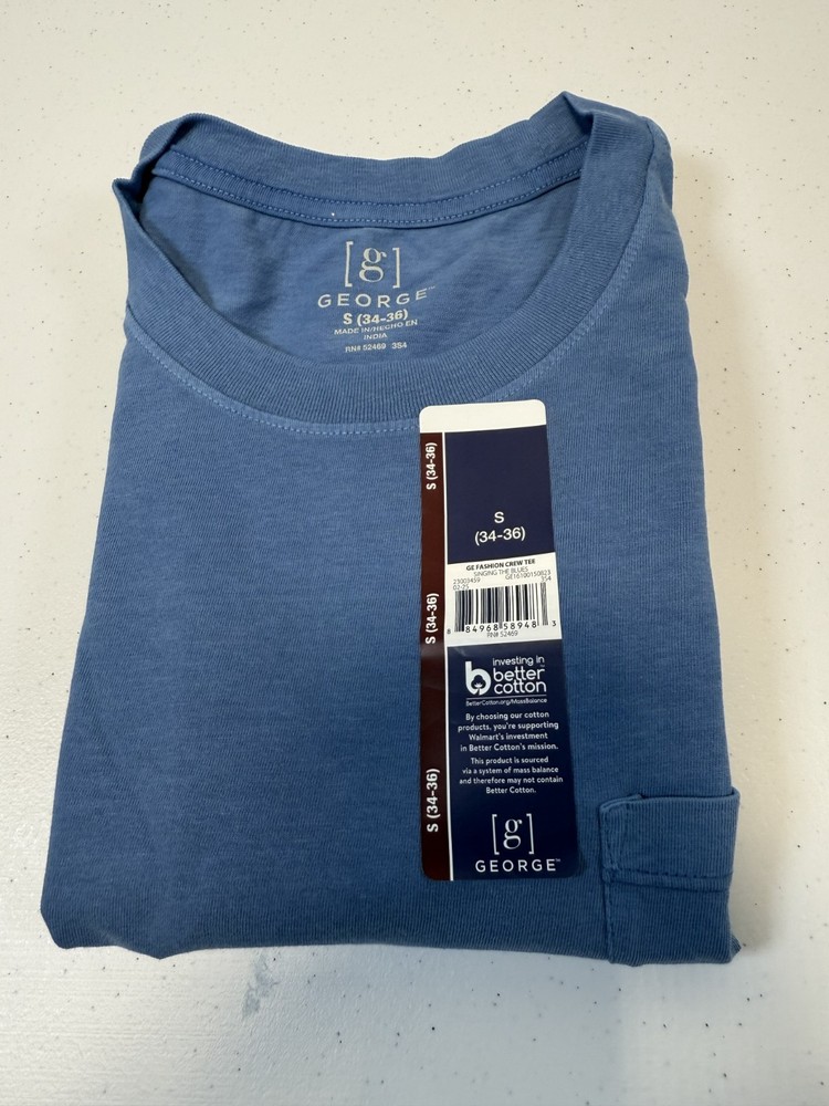 Men’s Shirts, (New w/tags), George Short Sleeve Crew Neck Pocket Tee S (34-36)