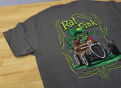 Mens Ed Big Daddy Roth Rat Fink Pinstripe Hot Rod Gray Cotton T-Shirt M-3XL RFG2