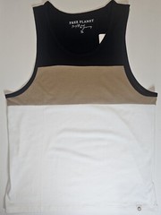 NEW Free Planet Mens Tank Top XL Navy Tan White Colorblock Summer Athleisure