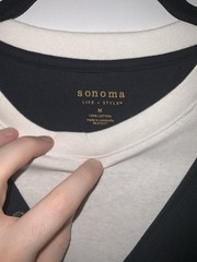 Sonoma Life + Style Black & White Layer V-Neck Henley T-Shirt Medium