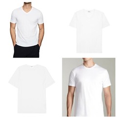 Mens 100% Cotton Thick Casual T-Shirt White Short Sleeve Tee Crew Neck V-Neck