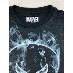 Marvel Black Short Sleeve Tee with Smoky Punisher Skull shiny textured fabric