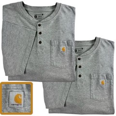 2 Carhartt Dearborn Henley Men 2XL Loose Fit XXL Gray Shirt Pocket Logo Workwear