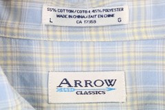 Arrow Button-Up Shirt | Vintage Blue Plaid Short Sleeve | Chest Pocket Collared