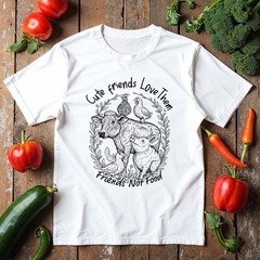 Vegan Friends Not Food Mens T Shirt Animal Design Vegetarian Slogan Top for Him