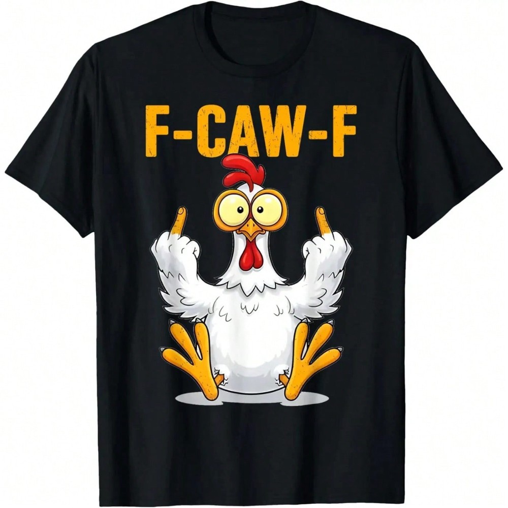 Men’s Black T-Shirt With F-Caw-F Chicken Cartoon Print And Text