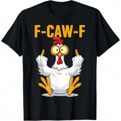 Men’s Black T-Shirt With F-Caw-F Chicken Cartoon Print And Text