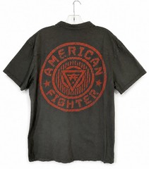 American Fighter Polo Shirt Mens L/XL Black Red Graphic MMA Streetwear Buckle