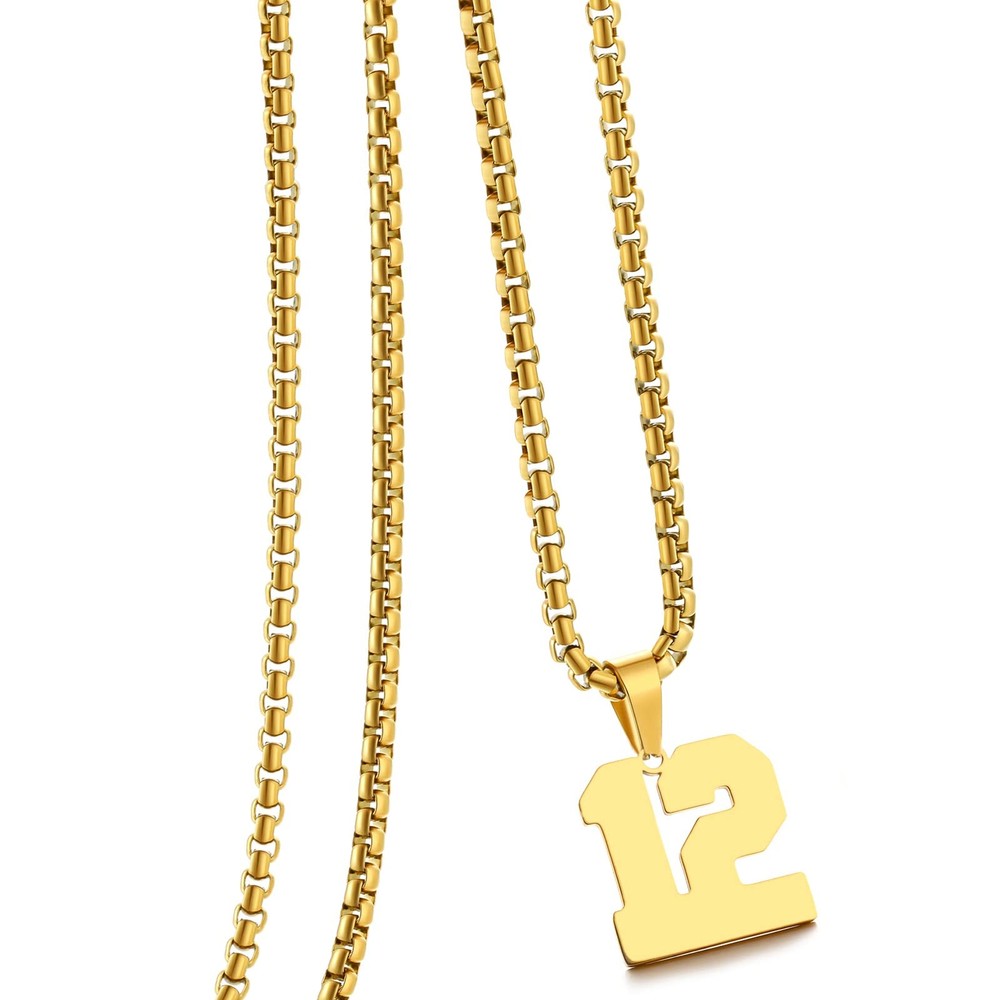 Gold Number Necklace for Men,Stainless Steel Athletes Number Chain Charm Pend…
