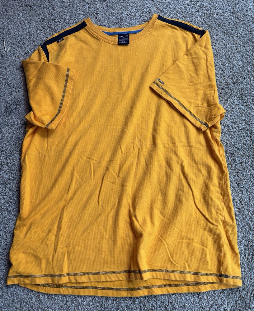 Heavyweight Nautica Jeans Company Yellow Solid Crew Neck Short Sleeve Tee L