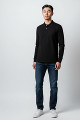 George Mens Polo Shirt Sz M Black Soot Pique Long Sleeve Business Casual Classic