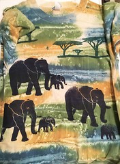 ELEPHANT SHIRT ALL OVER PRINT HAND DYED DEEP SEA MENS XL LONG AOP AFRICA ART !!!