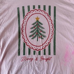 Super Mrkt Merry & Bright Christmas Tree Graphic Tee Pink Unisex Size M/L Fair