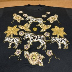 Zebra Floral Shirt Mens XL Black Graphic Animal Beaded Flowers Tee Embellished