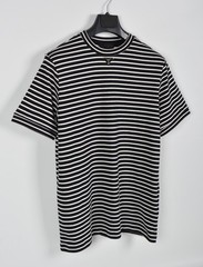 Men’s Prada Black & White Striped Knit T-Shirt S | Metal Plaque Detail