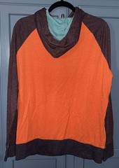 American Eagle Hooded Long Sleeve Shirt Light Hoodie Orange Colorblock Hood Lg